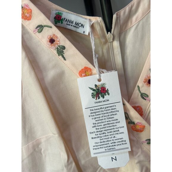 FANM MON Alanca Embroidered Midi Dress Light Yellow Womens Size Small - Picture 11 of 11